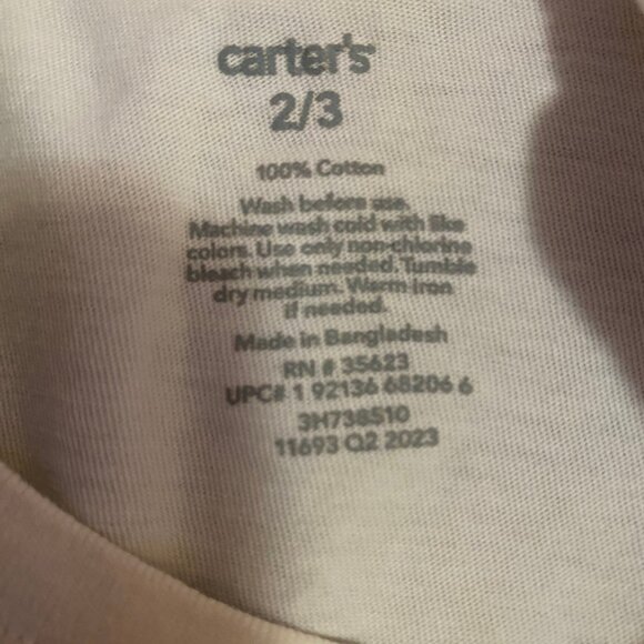 Carter’s Toddler Boys Girls White Short Sleeve Cotton T-Shirt (Size 2/3) - Picture 6 of 6